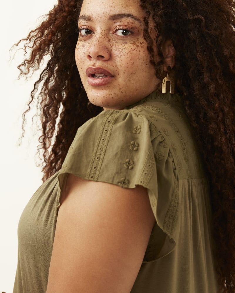 Side of plus size Liz Button Down Embroidered Sleeve Dress by Molly & Isadora | Dia&Co | dia_product_style_image_id:193557